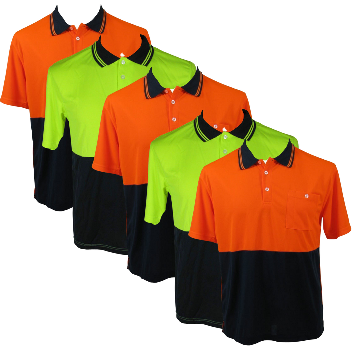 5x HI VIS Polo Shirt Bulk Pack - High Visibility Short Sleeve Safety Workwear (Breathable Mesh)