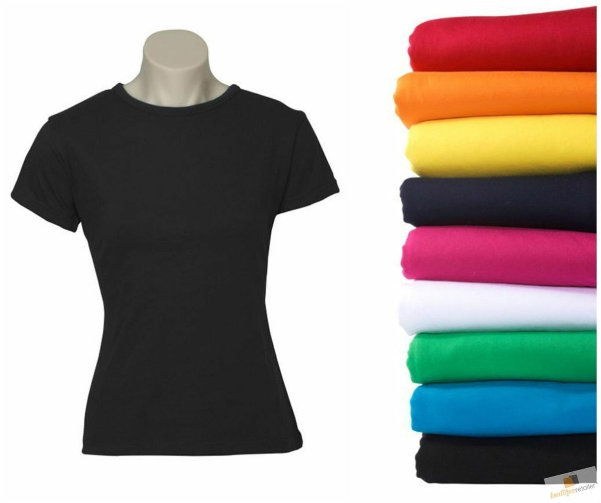 5x Womens Plain Ladies T SHIRT 100% COTTON Basic Tee Casual Top Size 6-24 BULK - Navy Blue