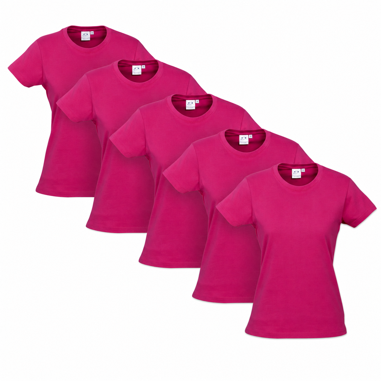 5x Womens Plain Ladies T SHIRT 100% COTTON Basic Tee Casual Top Size 6-24 BULK - Magenta Pink - 24