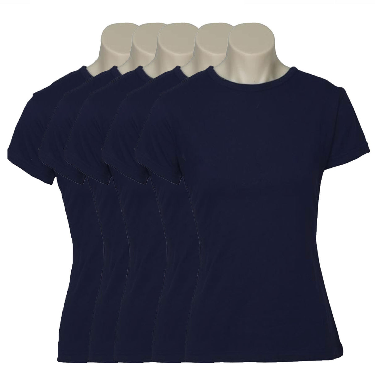 5x Womens Plain Ladies T SHIRT 100% COTTON Basic Tee Casual Top Size 6-24 BULK - Navy Blue - 14