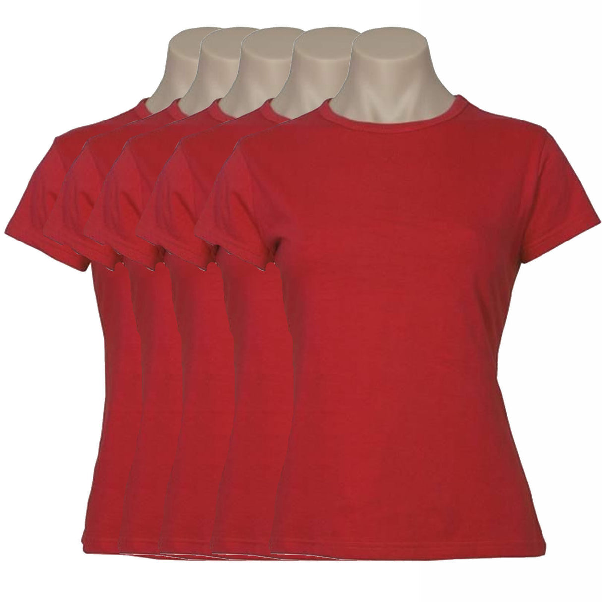 5x Womens Plain Ladies T SHIRT 100% COTTON Basic Tee Casual Top Size 6-24 BULK - Red - 24