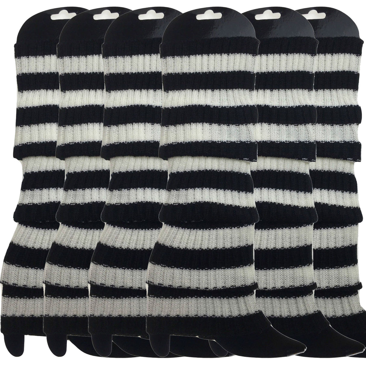 6x Black/White Stripe Ribbed Leg Warmers Bulk Pack - Womens Dance Costume/80s Party