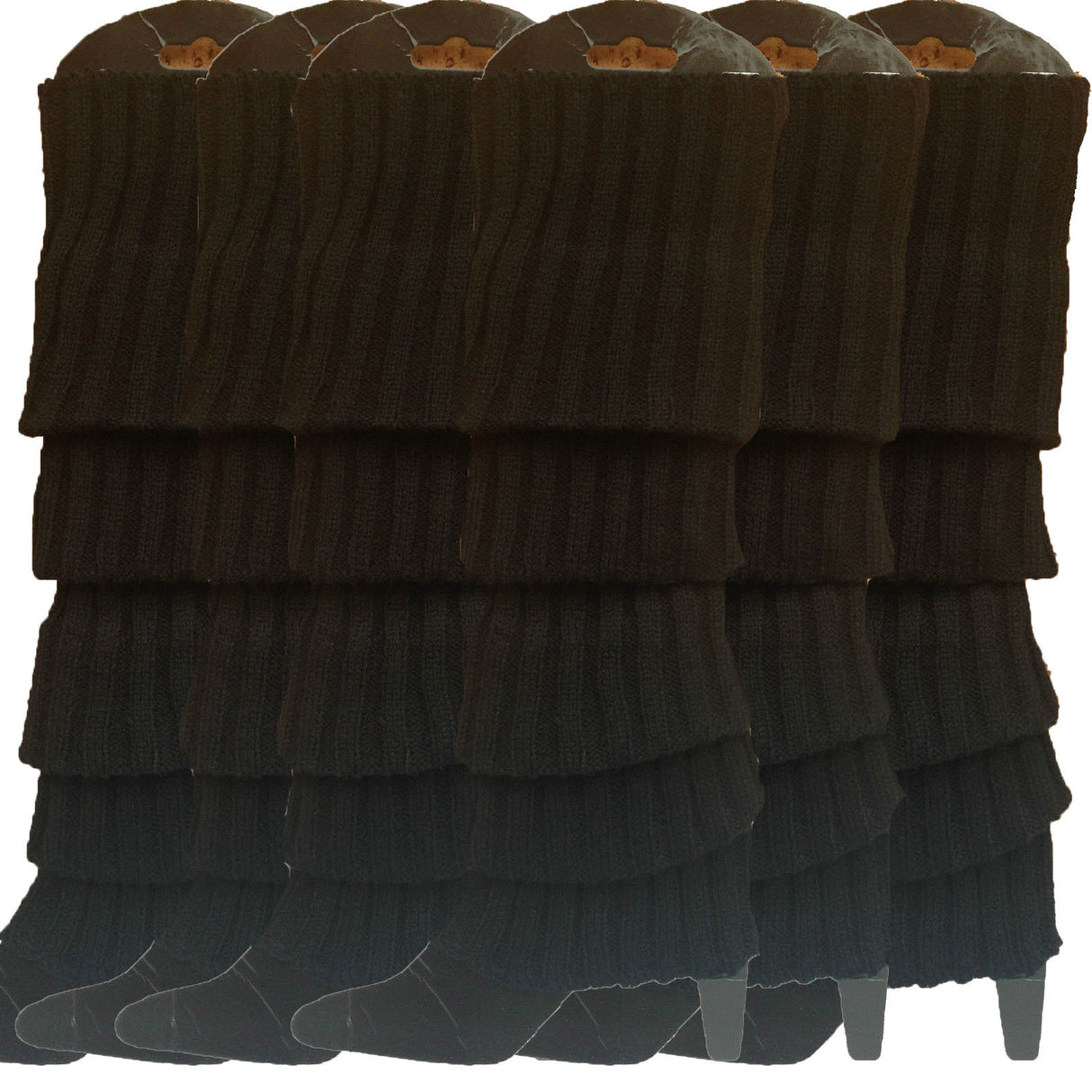 6x Black Ribbed Leg Warmers Bulk Pack - Womens Dance Costume/80s Party