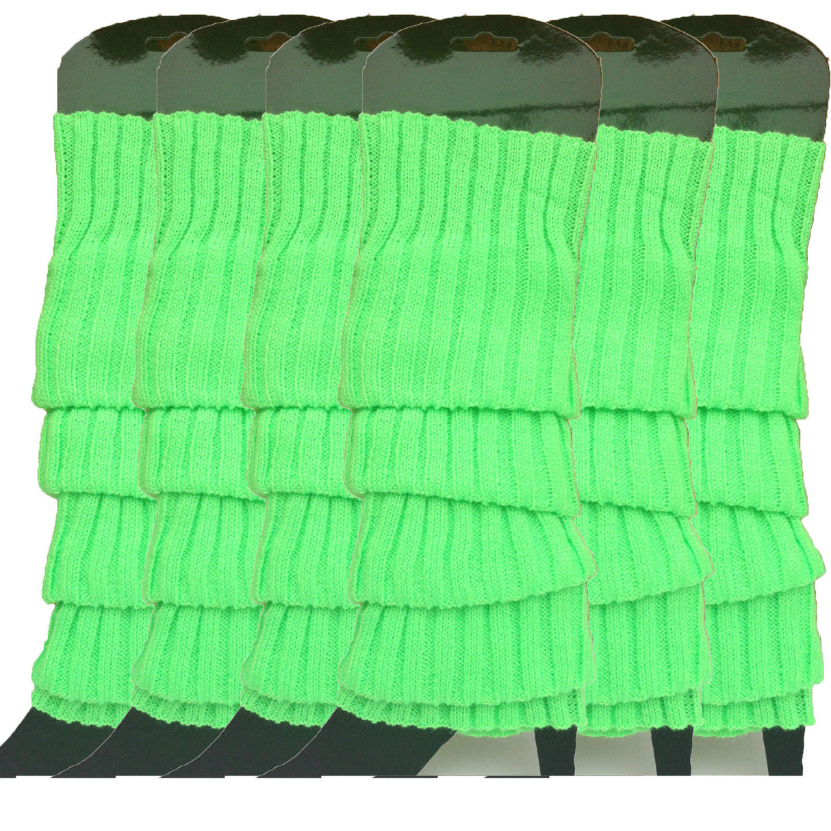 6x Fluro Green Ribbed Leg Warmers Bulk Pack - Womens Dance Costume/80s Party