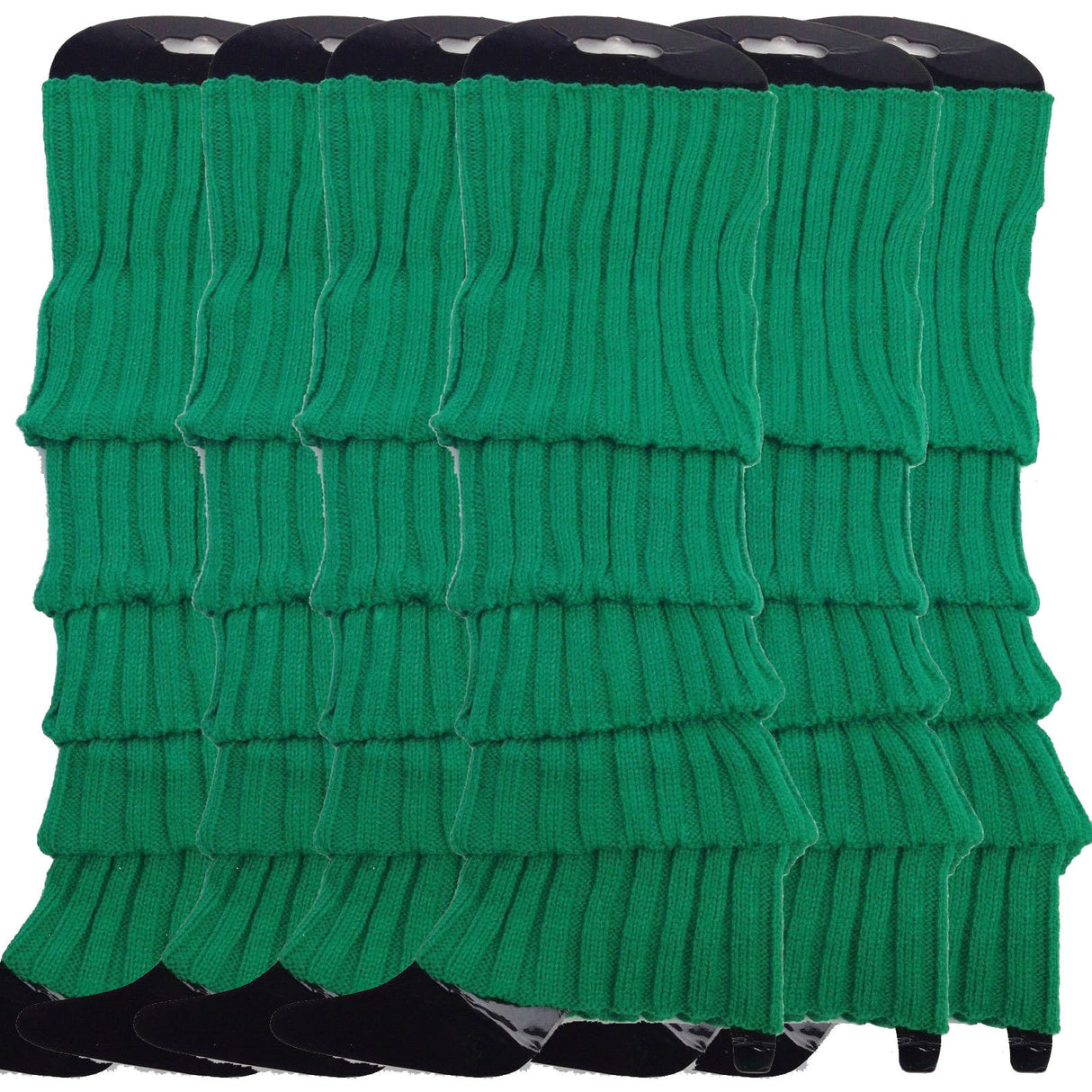 6x Green Ribbed Leg Warmers Bulk Pack - Womens Dance Costume/80s Party