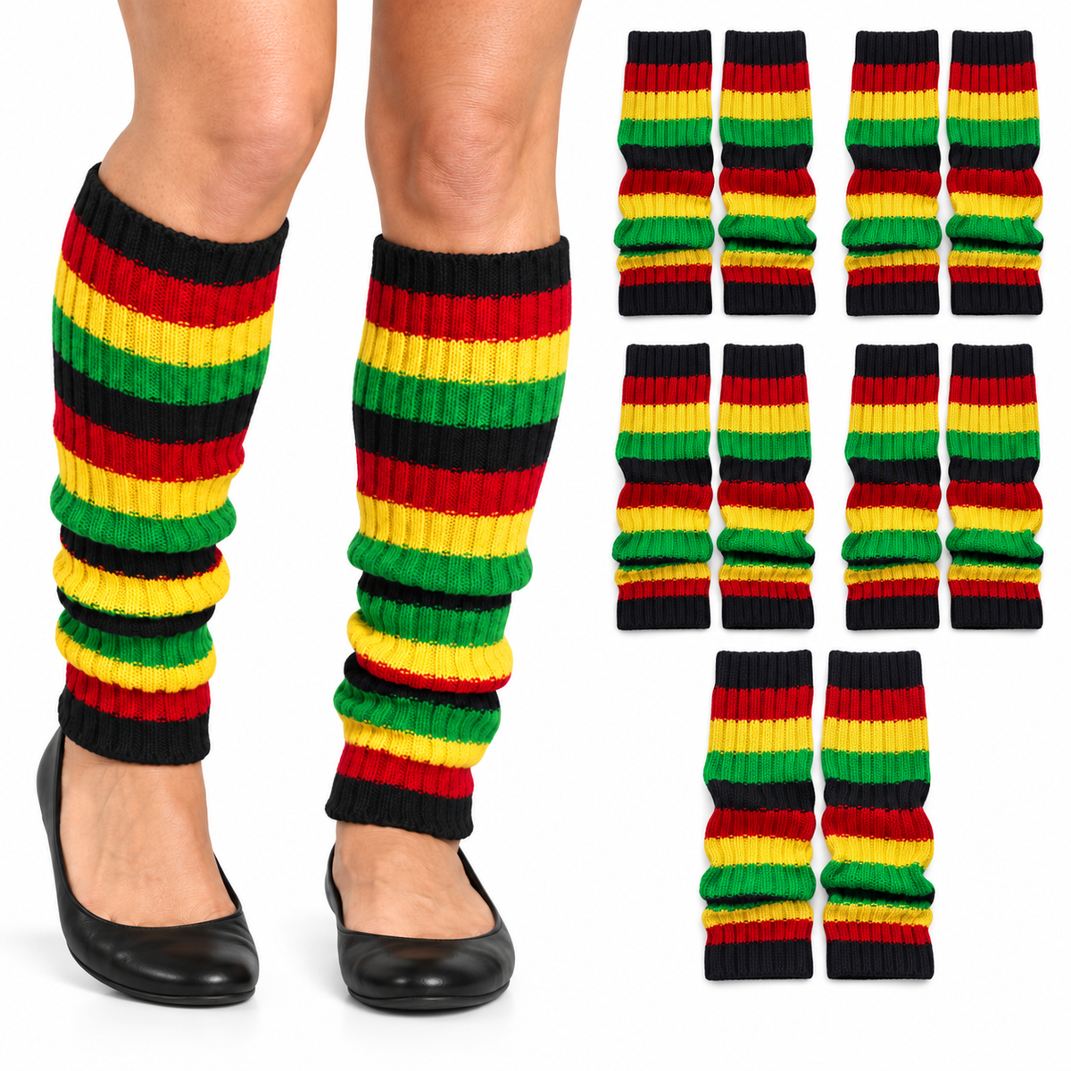 6x Indigenous Colours Ribbed Leg Warmers Bulk Pack - Womens Dance Costume/80s Party