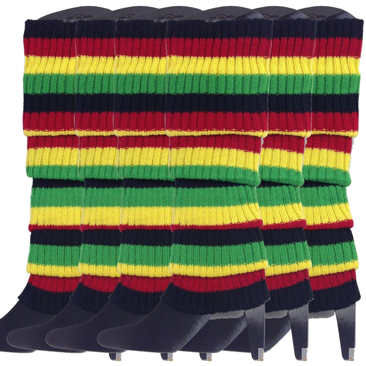 6x Indigenous Colours Ribbed Leg Warmers Bulk Pack - Womens Dance Costume/80s Party
