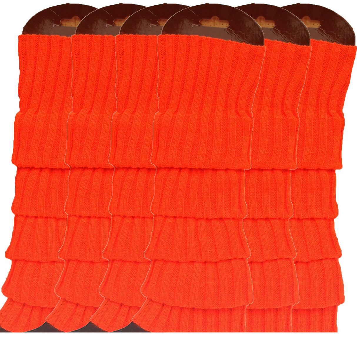 6x Orange Ribbed Leg Warmers Bulk Pack - Womens Dance Costume/80s Party