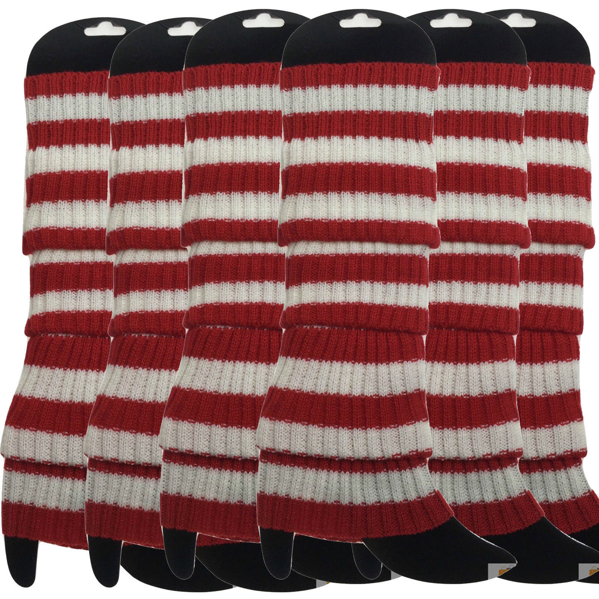 6x Red/White Stripe Ribbed Leg Warmers Bulk - Womens Dance Costume/80s Party