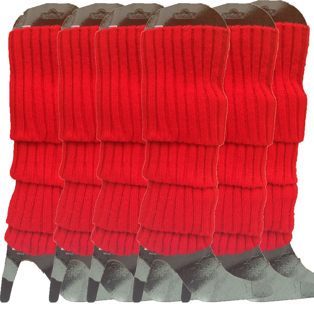 6x Red Ribbed Leg Warmers Bulk Pack - Womens Dance Costume/80s Party