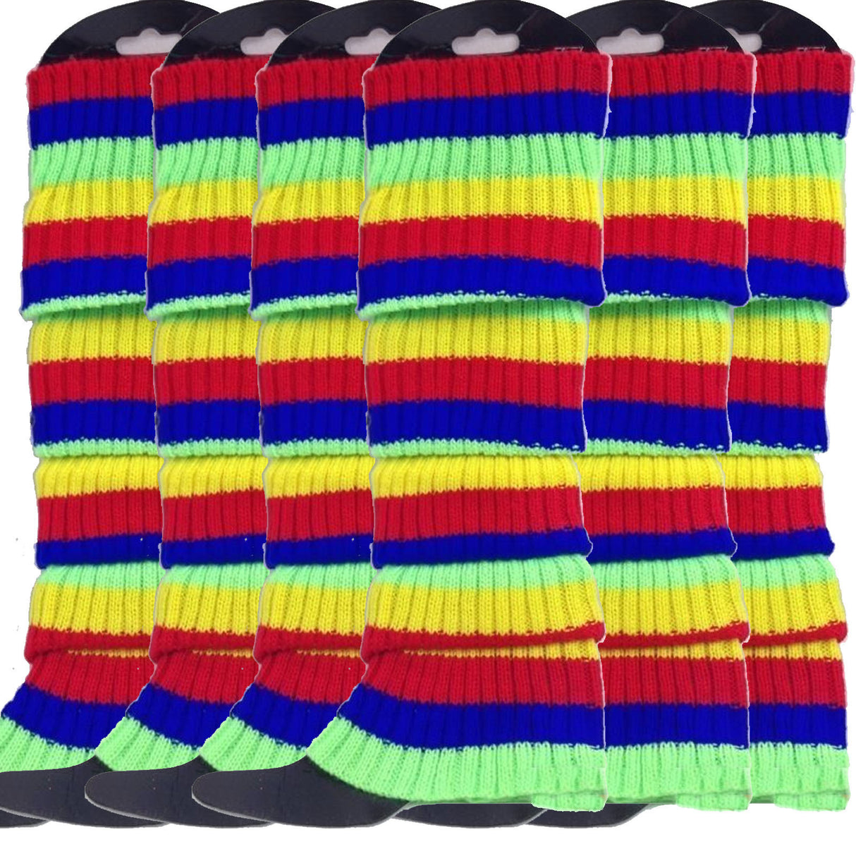 6x Rainbow Ribbed Leg Warmers Bulk - Womens Dance Costume/80s Party