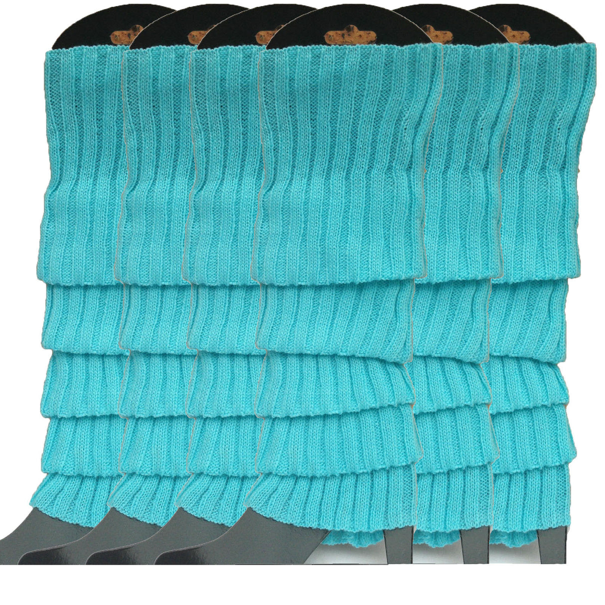 6x Sky Blue Ribbed Leg Warmers Bulk Pack - Womens Dance Costume/80s Party
