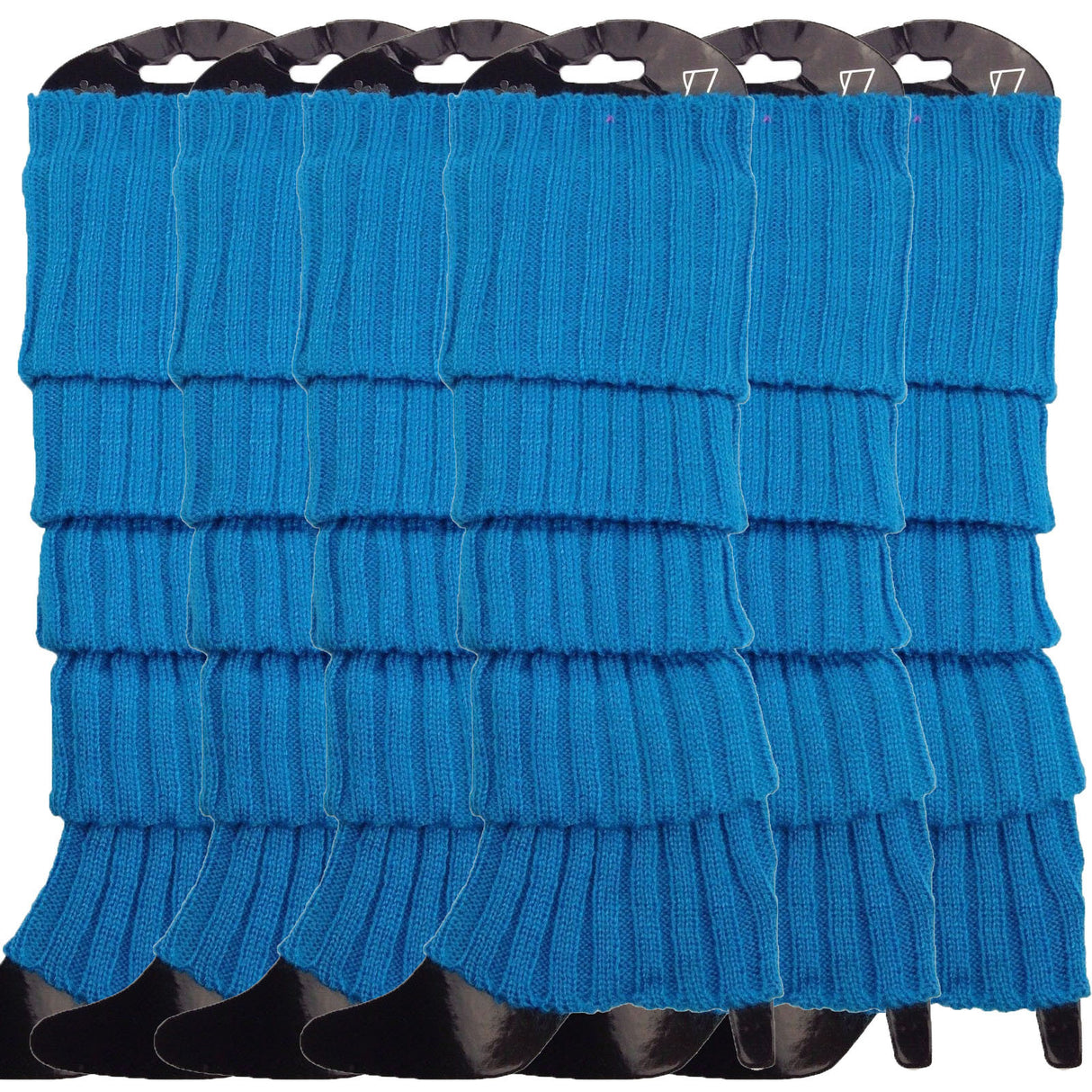 6x Topaz Blue Ribbed Leg Warmers Bulk Pack - Womens Dance Costume/80s Party