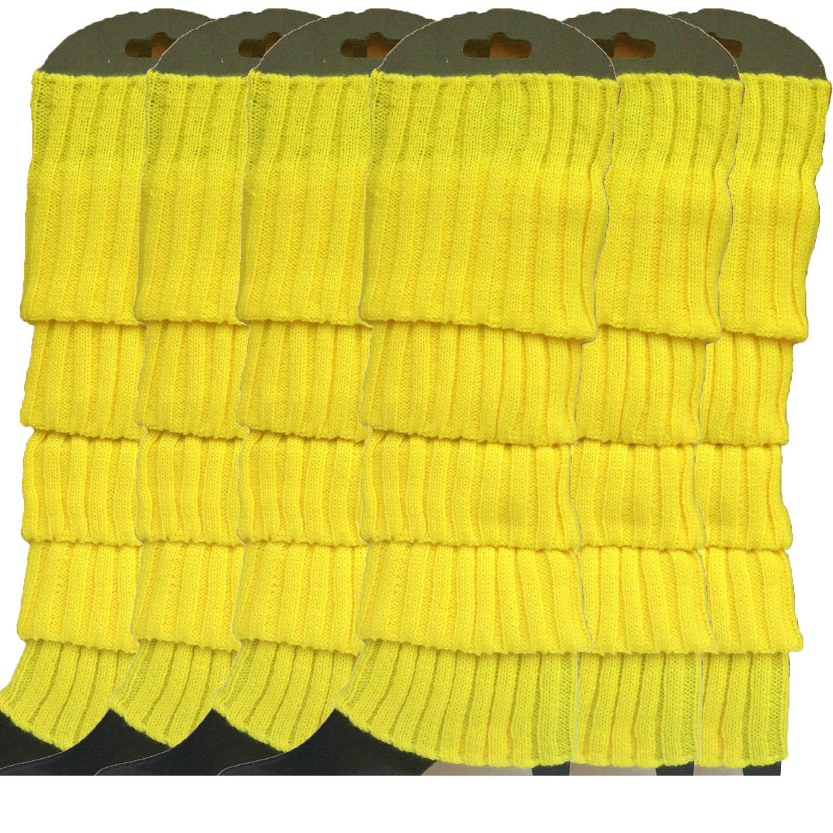 6x Yellow Ribbed Leg Warmers Bulk Pack - Womens Dance Costume/80s Party