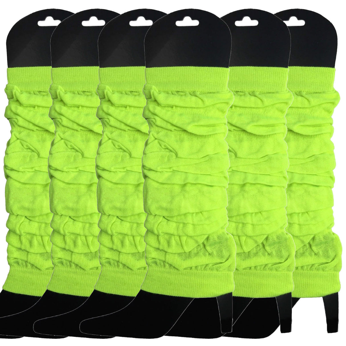6x Fluro Yellow Leg Warmers Bulk Pack - Womens Dance Costume/80s Party