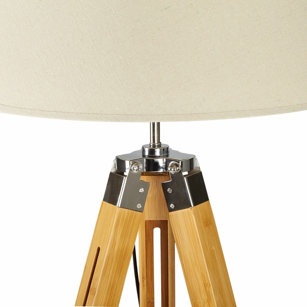 145cm Bamboo Wooden Tripod Floor Lamp with Modern Linen Shade
