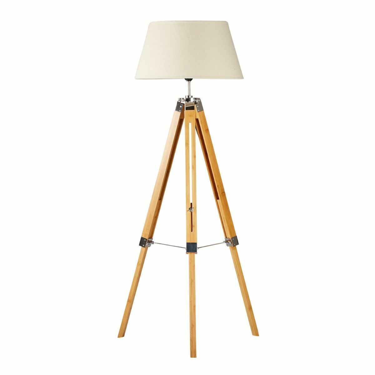 145cm Bamboo Wooden Tripod Floor Lamp with Modern Linen Shade