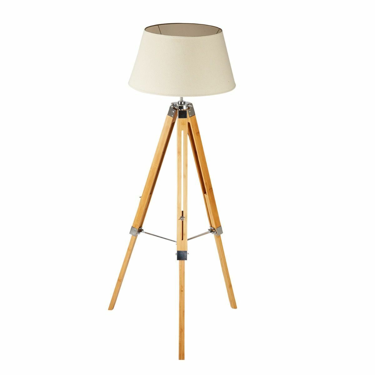 145cm Bamboo Wooden Tripod Floor Lamp with Modern Linen Shade
