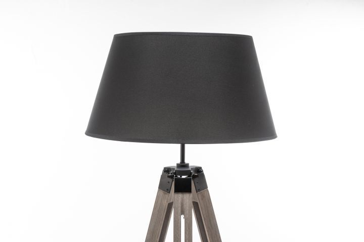 145cm Adjustable Wooden Tripod Floor Lamp with Modern Linen Light Shade