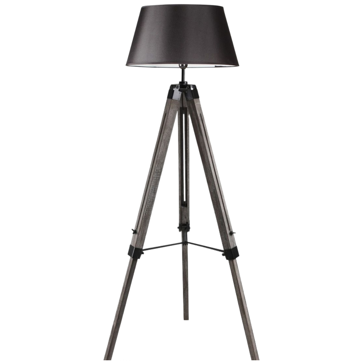 145cm Adjustable Wooden Tripod Floor Lamp with Modern Linen Light Shade
