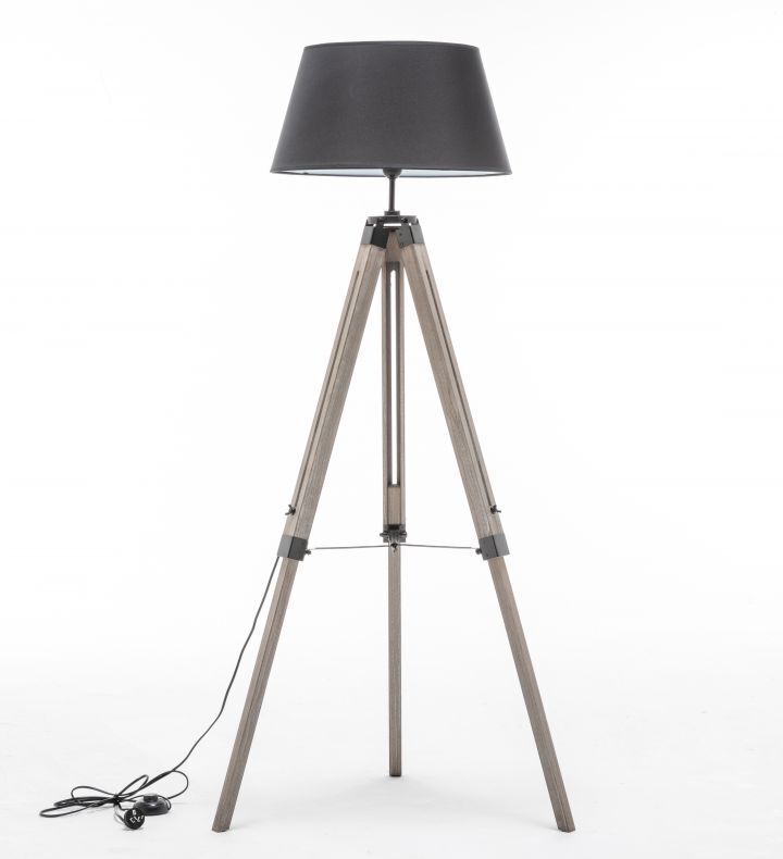 145cm Adjustable Wooden Tripod Floor Lamp with Modern Linen Light Shade