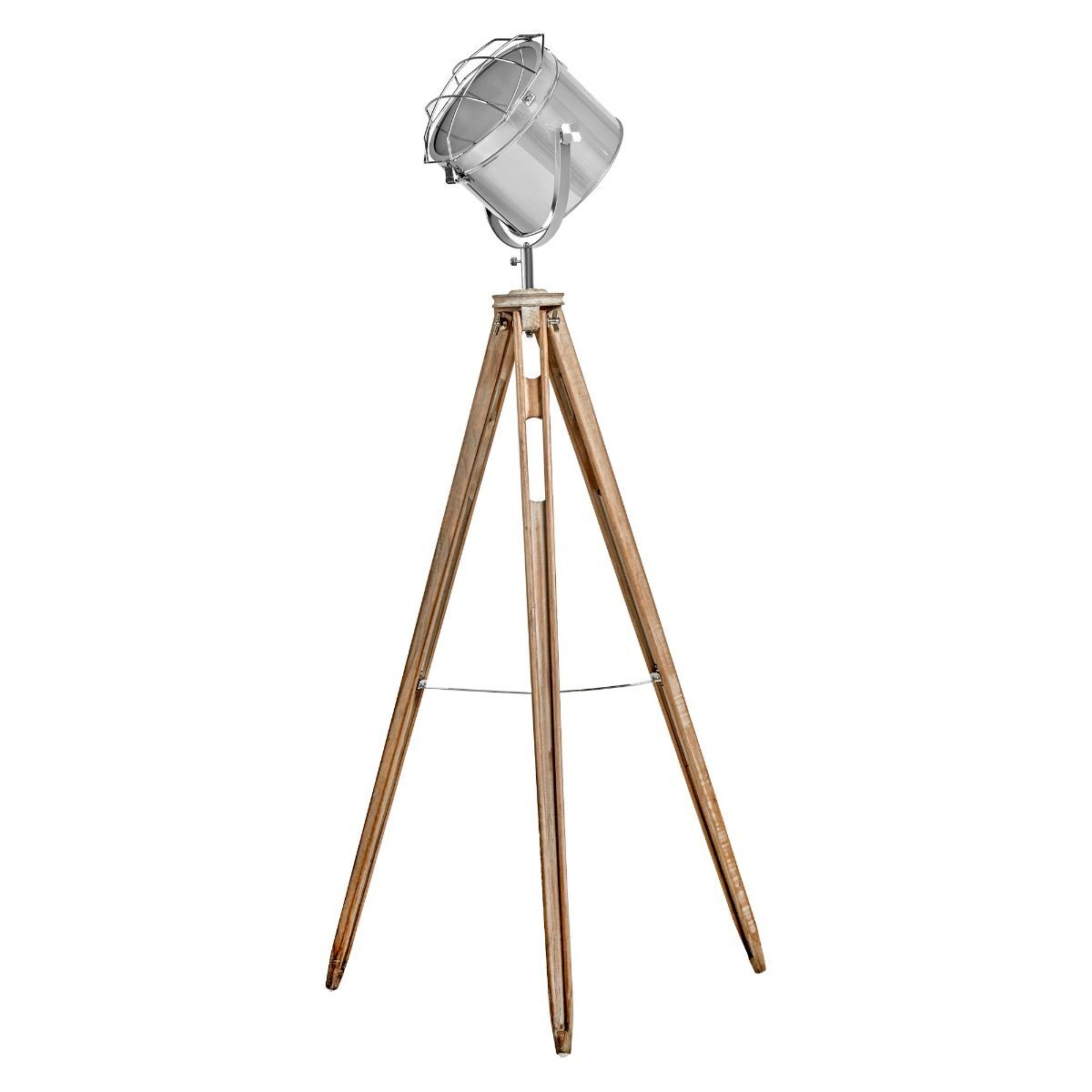 158cm Nautical Tripod Floor Lamp w Search Light - Modern Chrome Head with Mesh