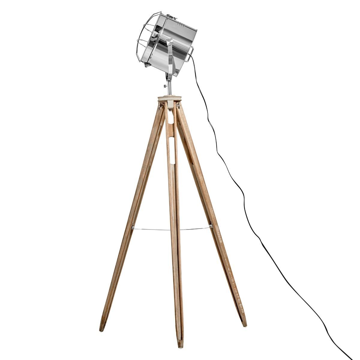 158cm Nautical Tripod Floor Lamp w Search Light - Modern Chrome Head with Mesh