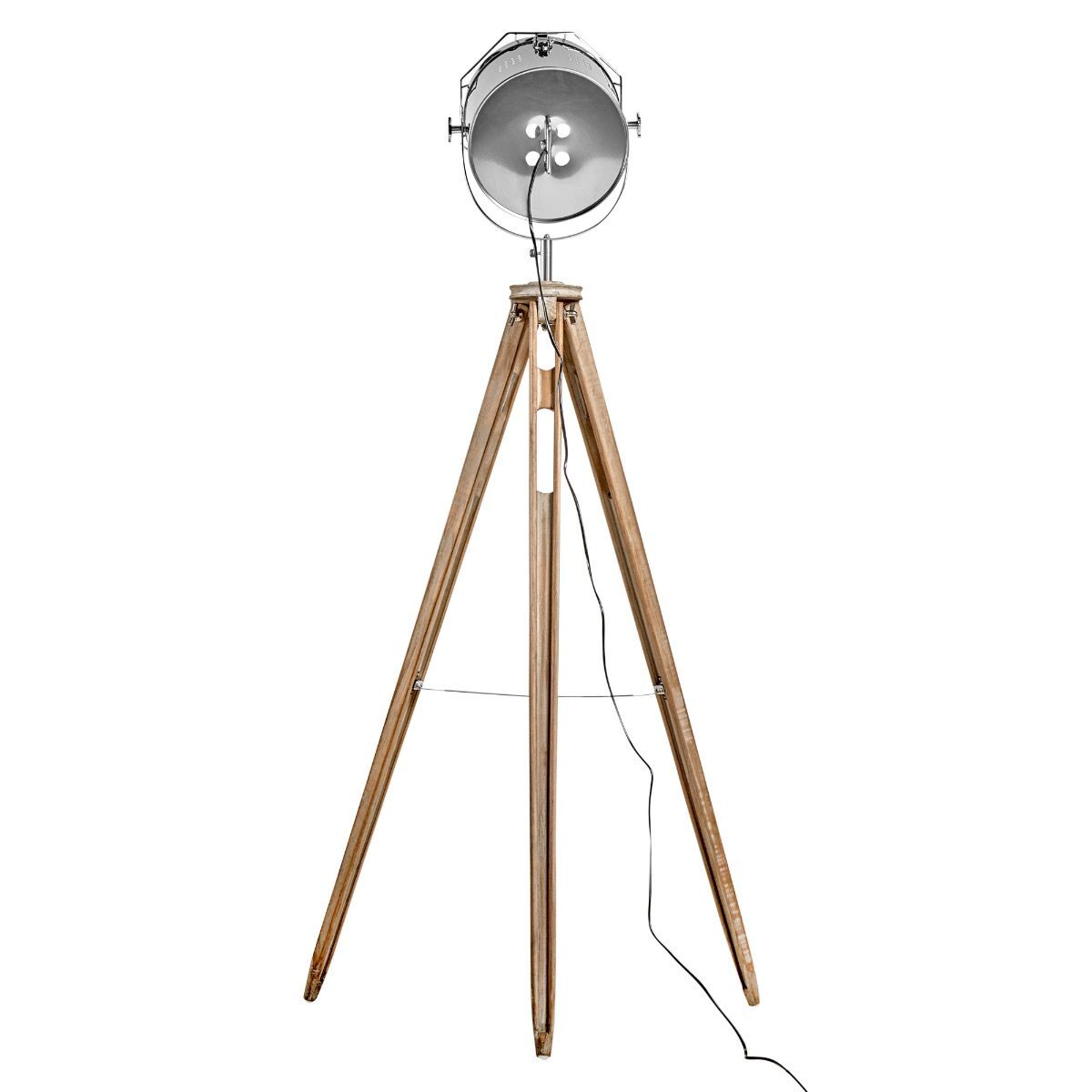 158cm Nautical Tripod Floor Lamp w Search Light - Modern Chrome Head with Mesh