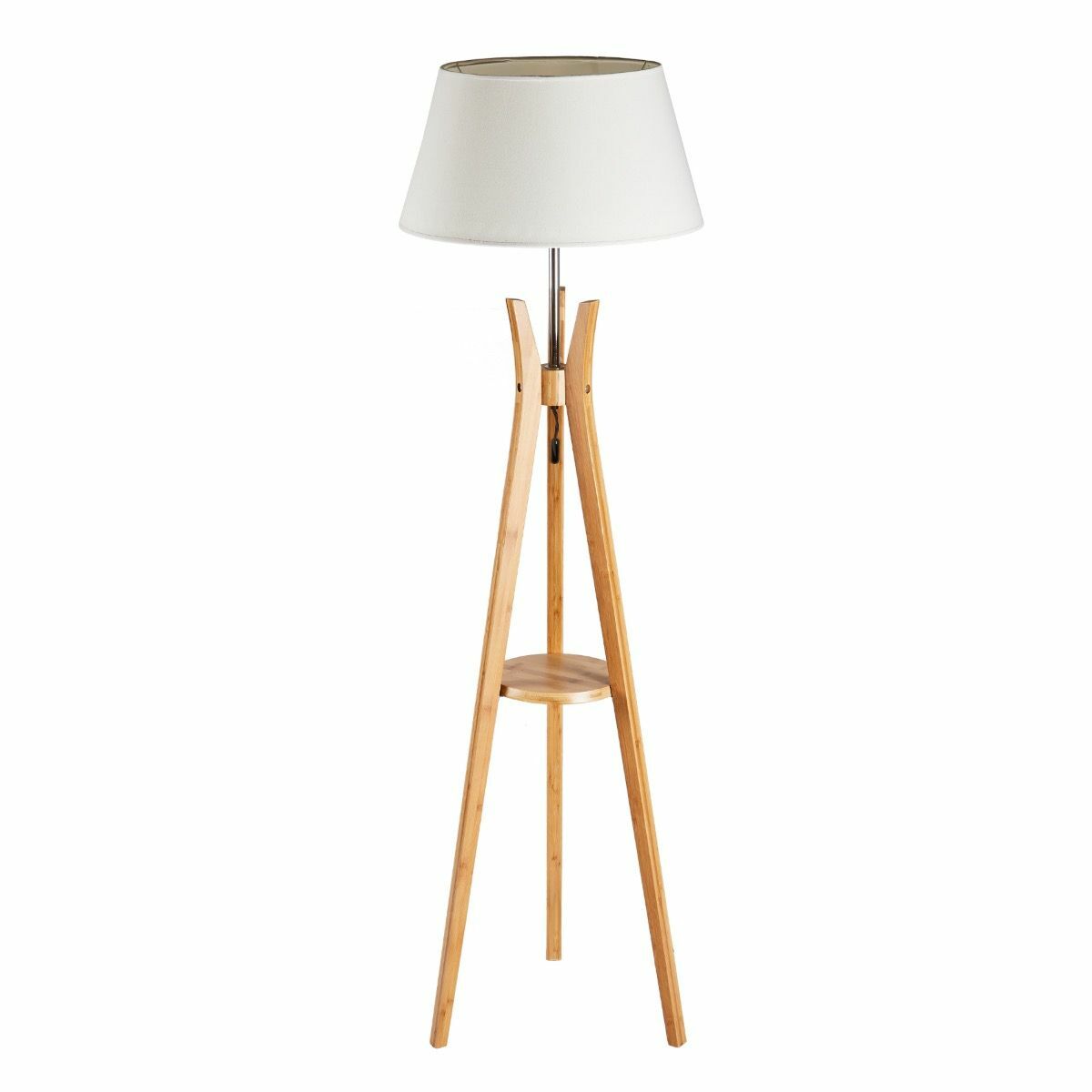 156cm Bamboo Wooden Tripod Floor Lamp with White Light Linen Shade
