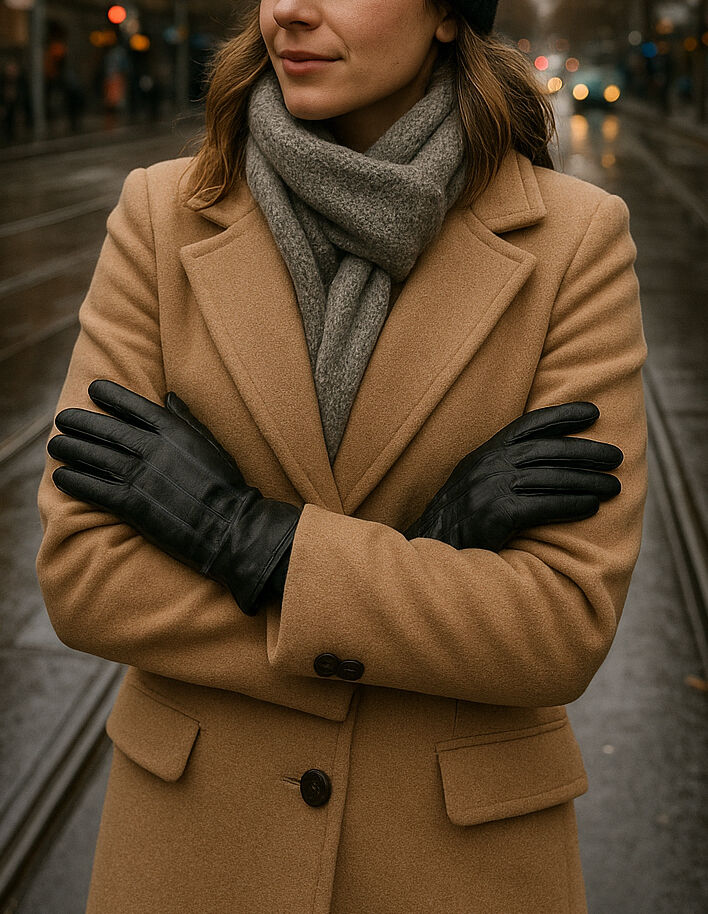 Ladies Genuine Sheepskin Leather Gloves Fleece Lined Warm Winter Womens in Black