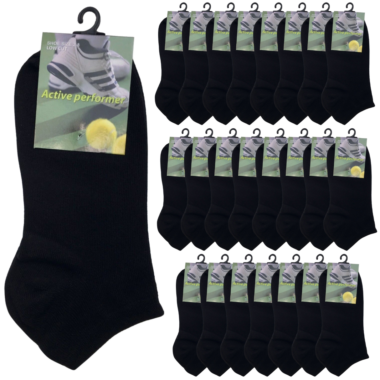 24x Cotton Ankle Socks Bulk Pack - Low Cut Anklet Sports Running Socks (Mens/Womens) - Black