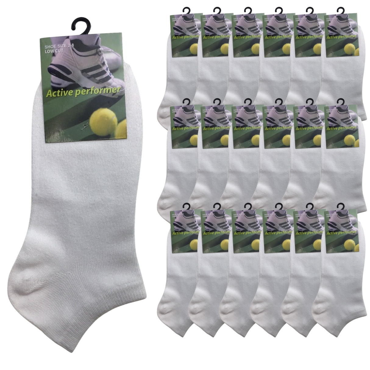 24x Cotton Ankle Socks Bulk Pack - Low Cut Anklet Sports Running Socks (Mens/Womens) - White