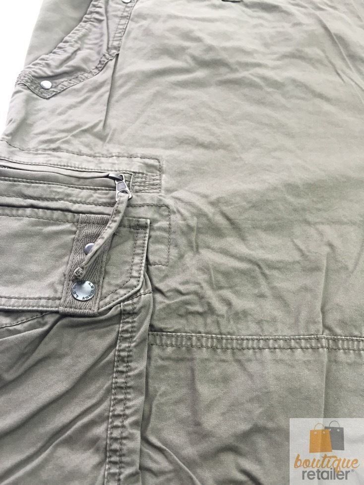 Mens 100% Cotton Cargo Shorts - Khaki Green (Heavy Duty Summer Shorts)