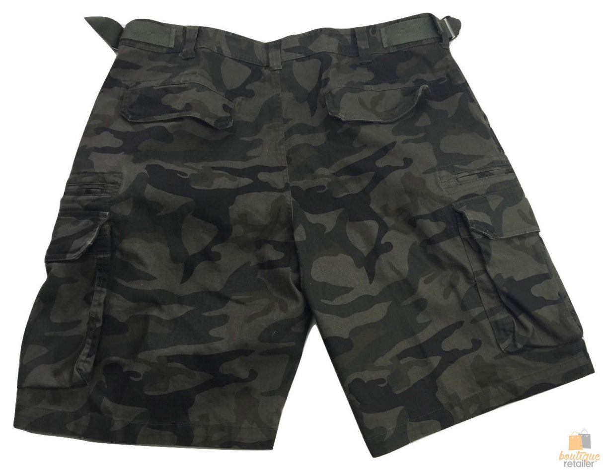 Mens Heavy Duty Cargo Shorts - Dark Camo (Adjustable 100% Cotton Drill Work Summer)