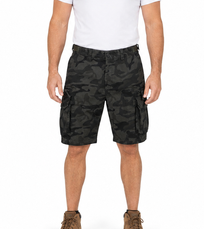 Mens Heavy Duty Cargo Shorts - Dark Camo (Adjustable 100% Cotton Drill Work Summer)