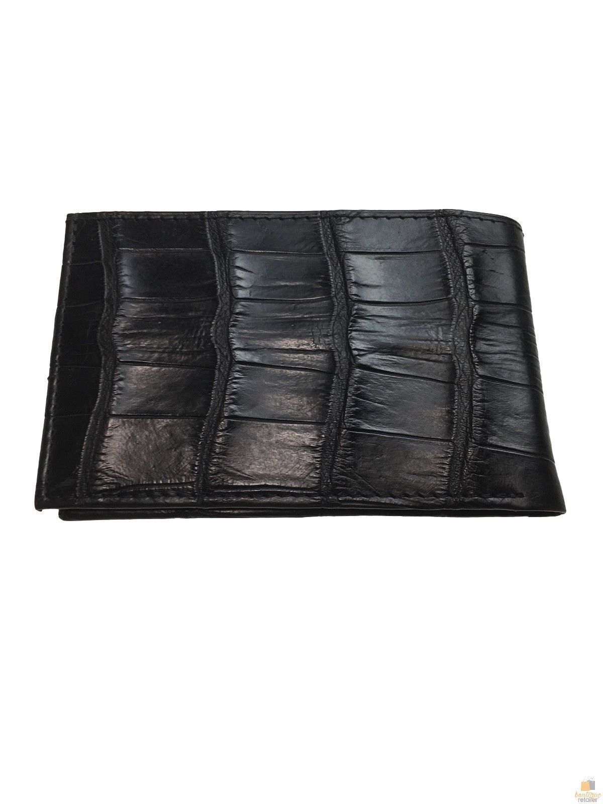 Mens Genuine Crocodile Leather Slim Bi Fold Wallet - Black