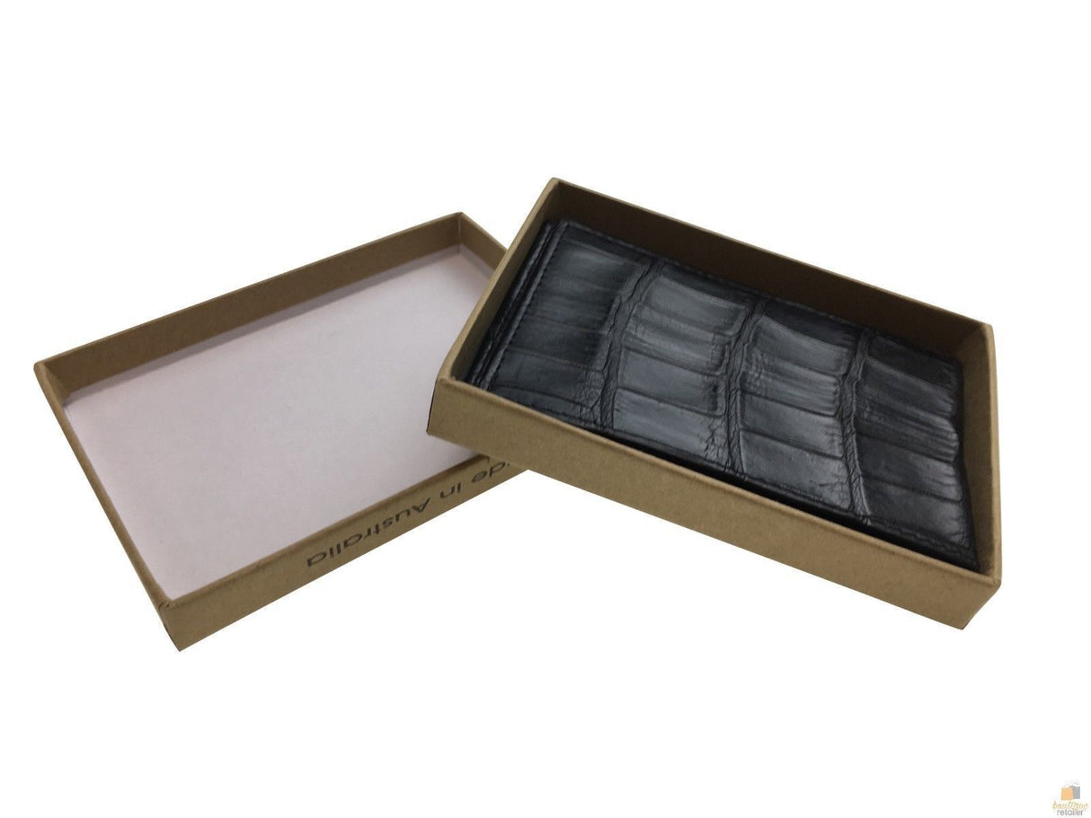 Mens Genuine Crocodile Leather Slim Bi Fold Wallet - Black