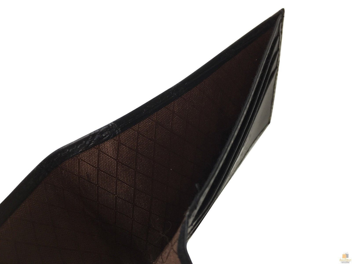 Mens Genuine Crocodile Leather Slim Bi Fold Wallet - Black