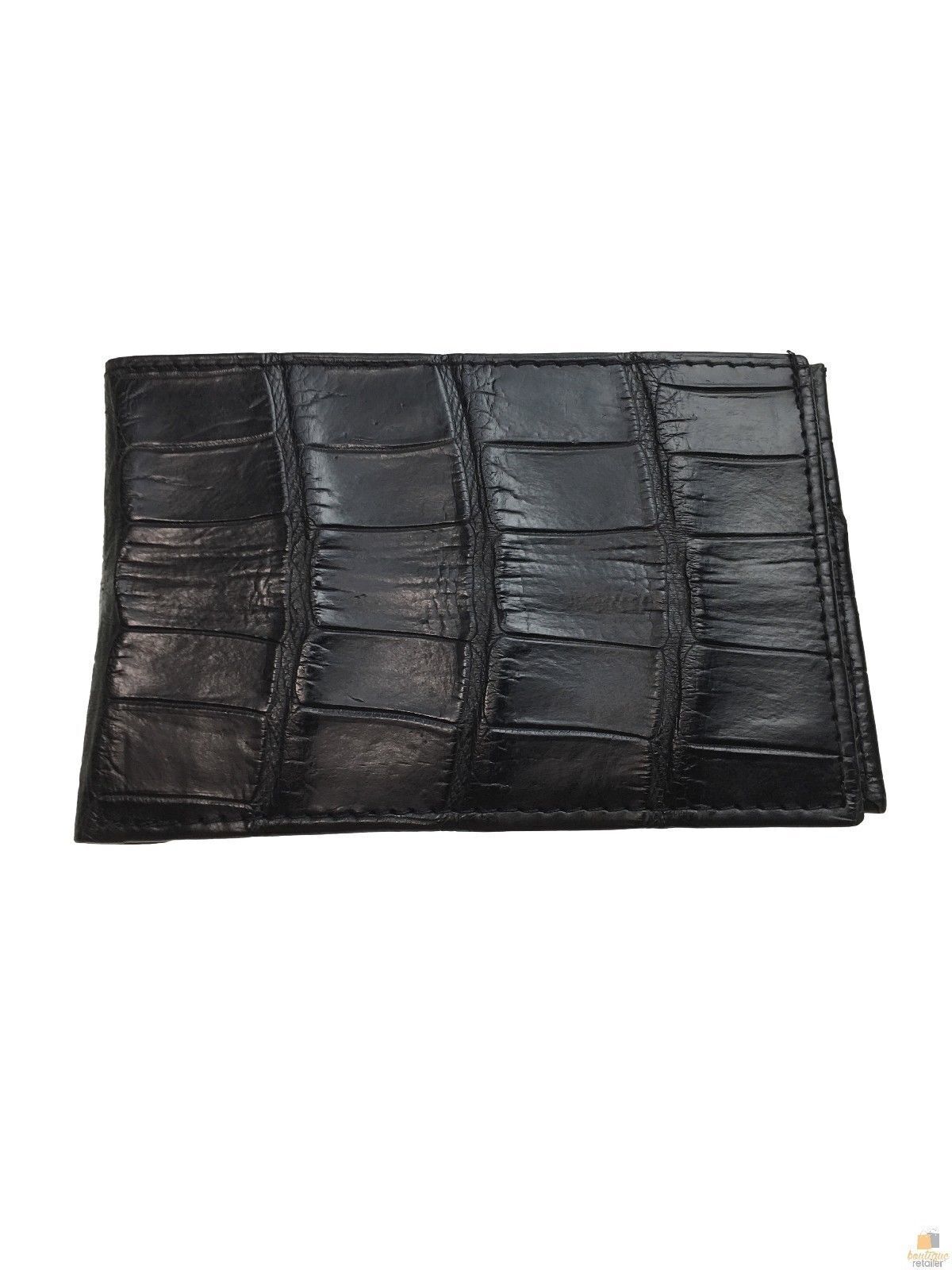 Mens Genuine Crocodile Leather Slim Bi Fold Wallet - Black