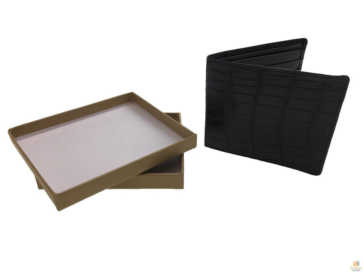 Mens Genuine Crocodile Leather Large Bi Fold Wallet - Black