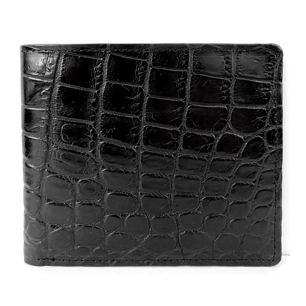 Mens Genuine Crocodile Leather Large Bi Fold Wallet - Black