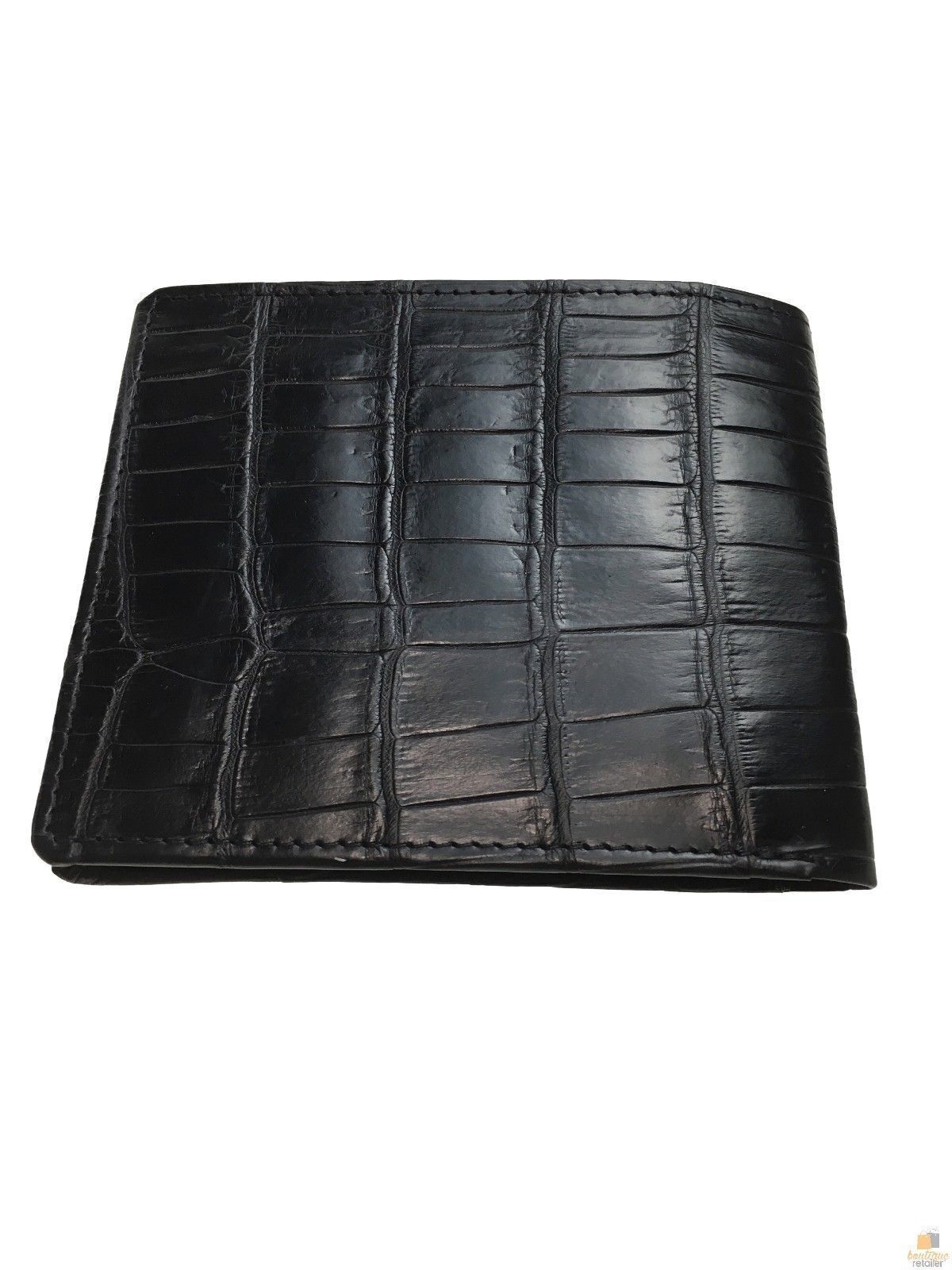 Mens Genuine Crocodile Leather Large Bi Fold Wallet - Black