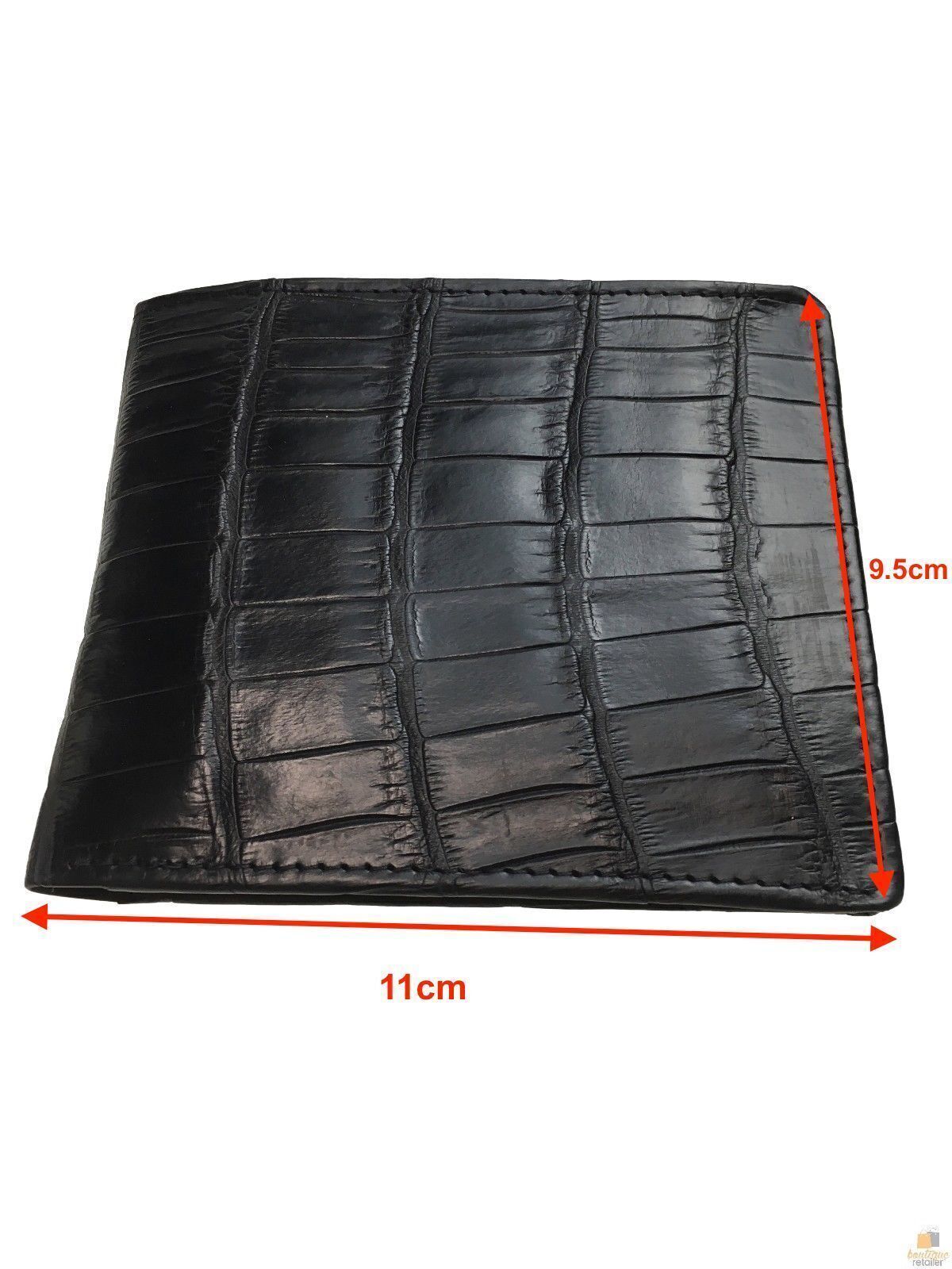 Mens Genuine Crocodile Leather Large Bi Fold Wallet - Black
