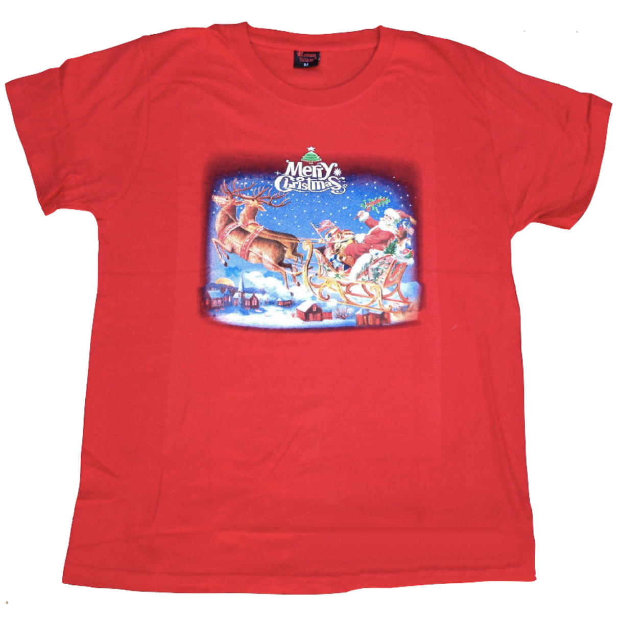 100% Cotton Adult Christmas T Shirt Xmas Top Santa Red White Party Costume - Red