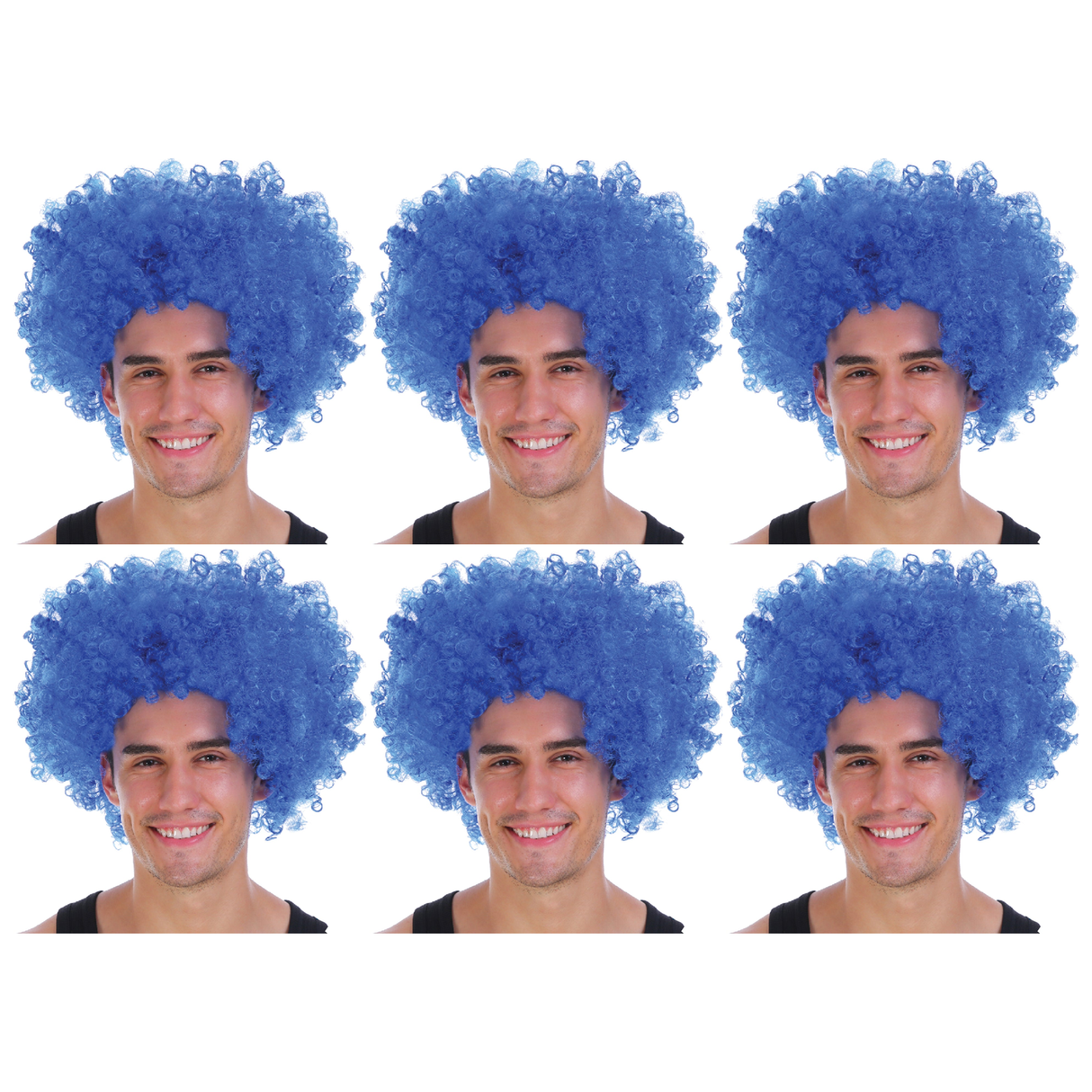 6x Blue Afro Wig Bulk Pack - Deluxe Curly Hair for 70s/80s Costume & Fancy Dress Party