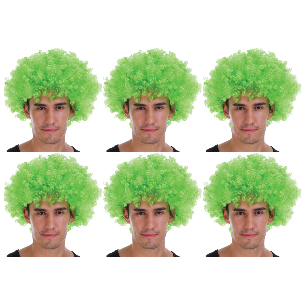 6x Green Afro Wig Bulk Pack - Deluxe Curly Hair for 70s/80s Costume & Fancy Dress Party