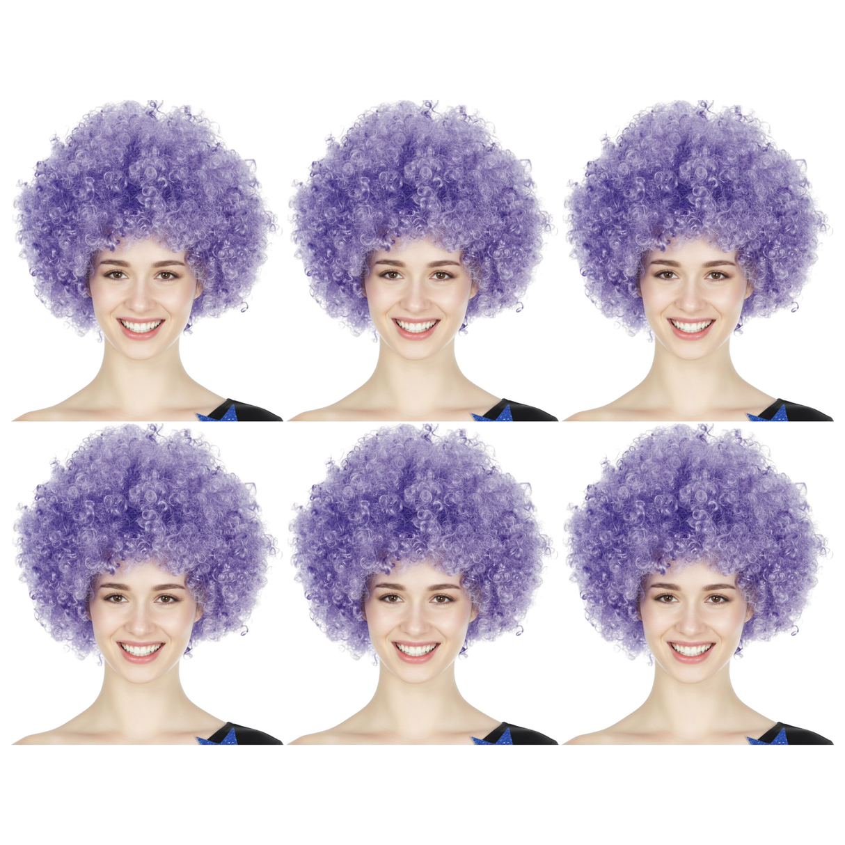 6x Purple Afro Wig Bulk Pack - Deluxe Curly Hair for 70s/80s Costume & Fancy Dress Party