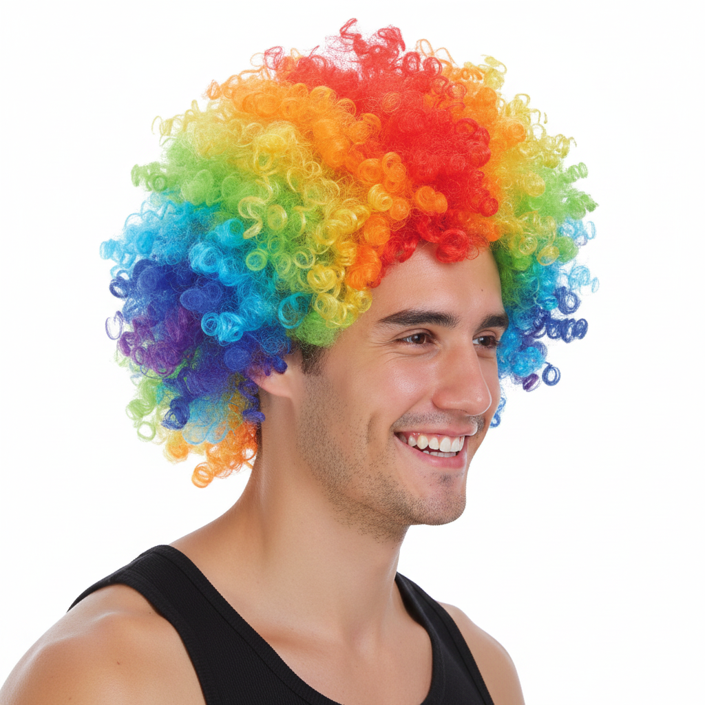Rainbow Afro Wig - Deluxe Curly Hair for 70s/80s Costume & Fancy Dress Party