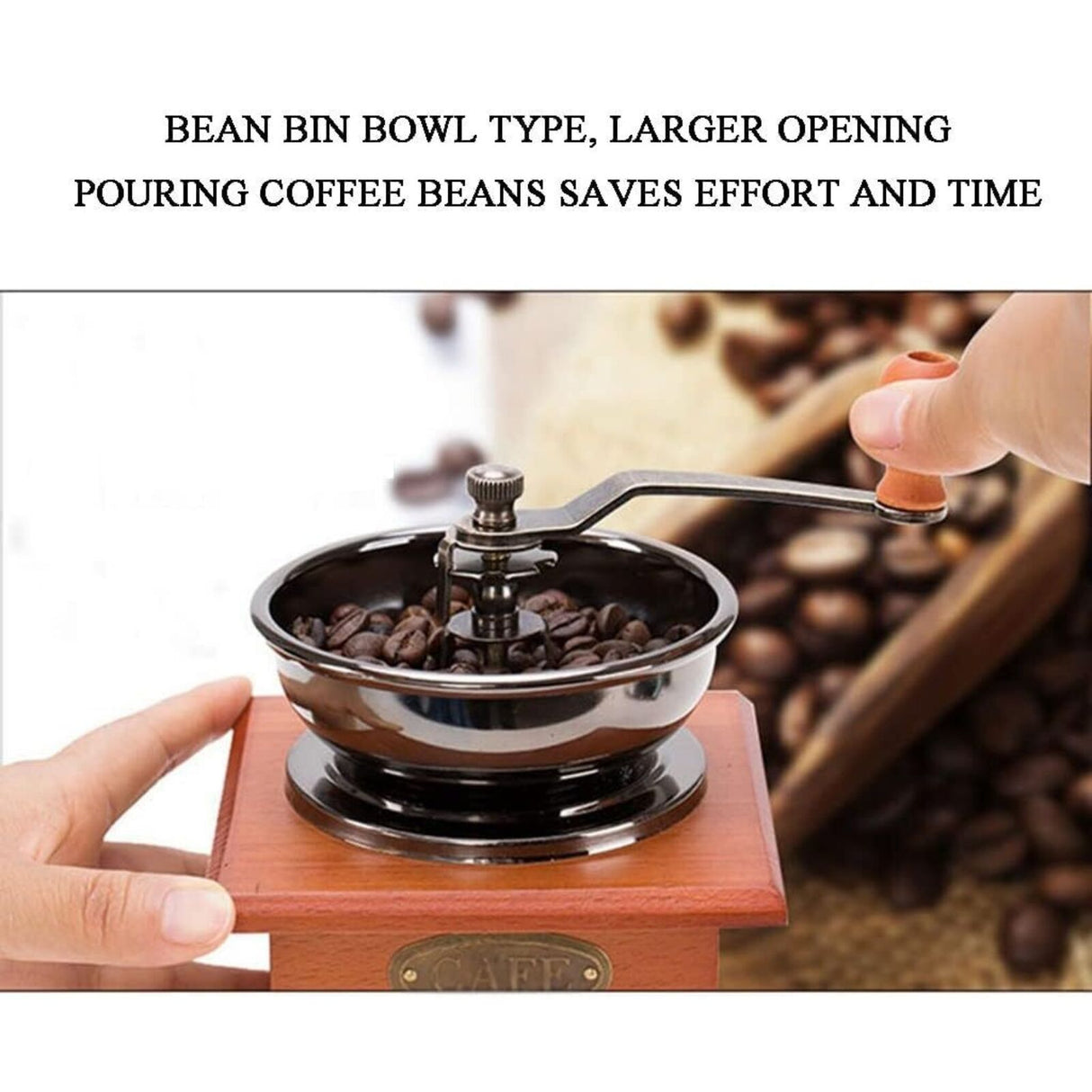 Antique Coffee Grinder Mill Manual Hand Made Wooden Bean Grind Pepper