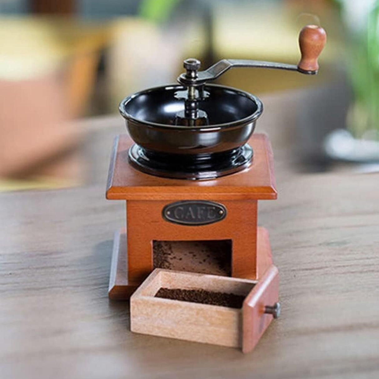 Antique Coffee Grinder Mill Manual Hand Made Wooden Bean Grind Pepper